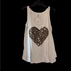 New York & Company White Tank Top with Gold Sequin Heart